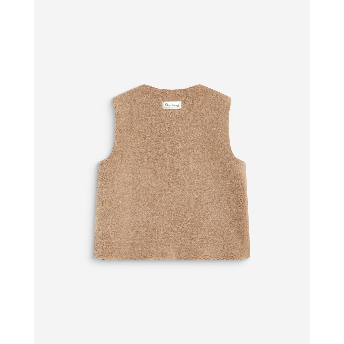 Veste sans manches en fausse shearling beige Avery beige, GRACE & MILA