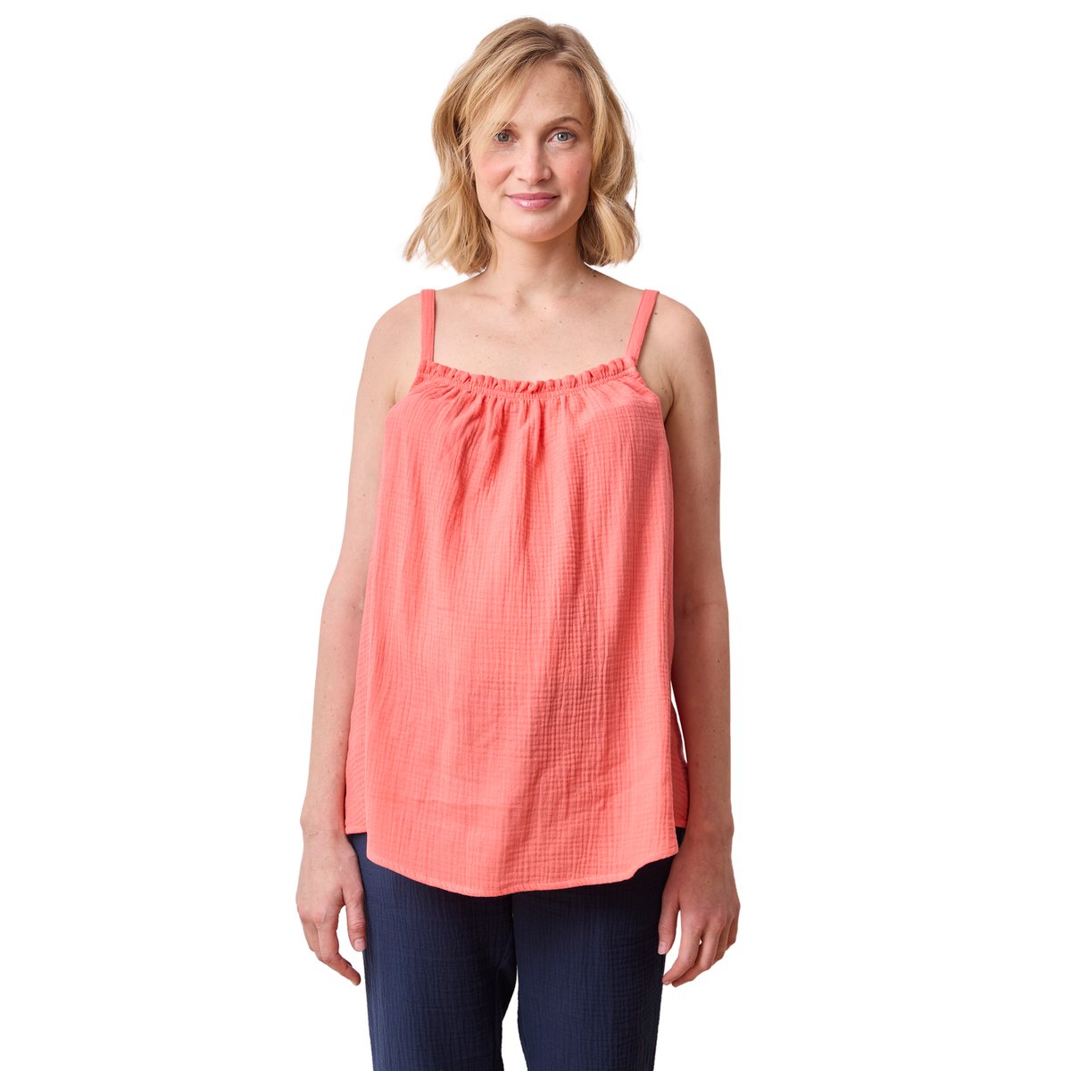 Top fines bretelles grossesse gaze de coton corail, VERTBAUDET
