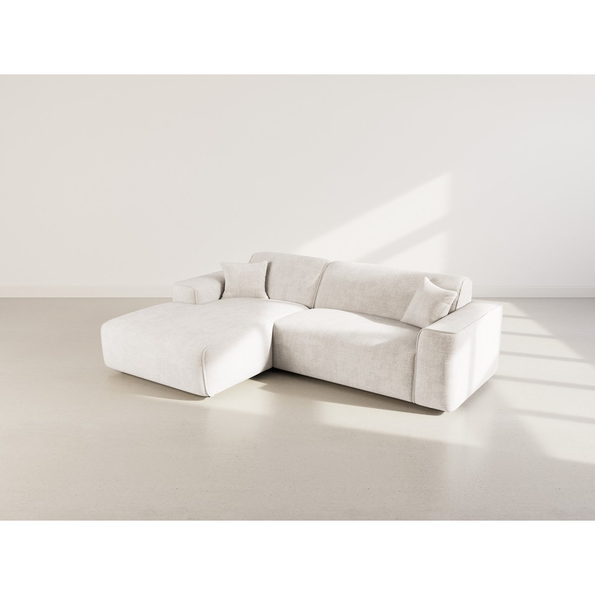 Canapé d'angle gauche en velours texturé, LISON beige, BEST MOBILIER