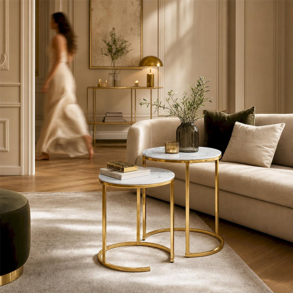 Set de tables basses PERQY effet marbre blanc effet marbre et or, RECOLLECTION