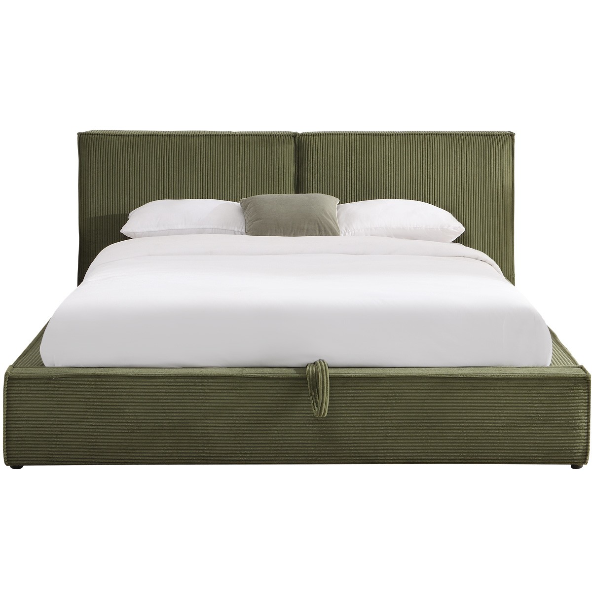 Lit coffre avec tête de lit en velours côtelé - ARNO vert kaki, HOMIFAB