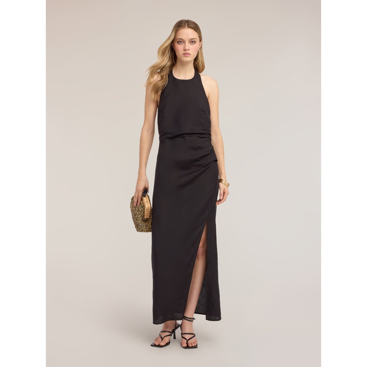 Robe longue avec drapé noir, MOTIVI