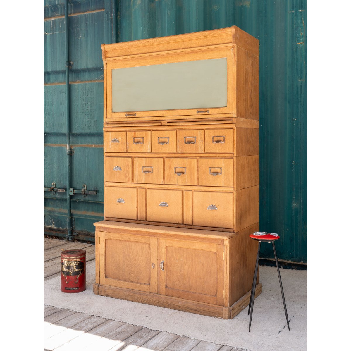 Meuble de métier à casiers en bois Fernand N°393 - Bon état bois clair, DEBONGOUT
