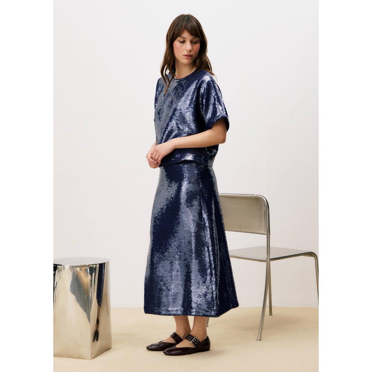 Jupes midi ROSS bleu jean, FRNCH