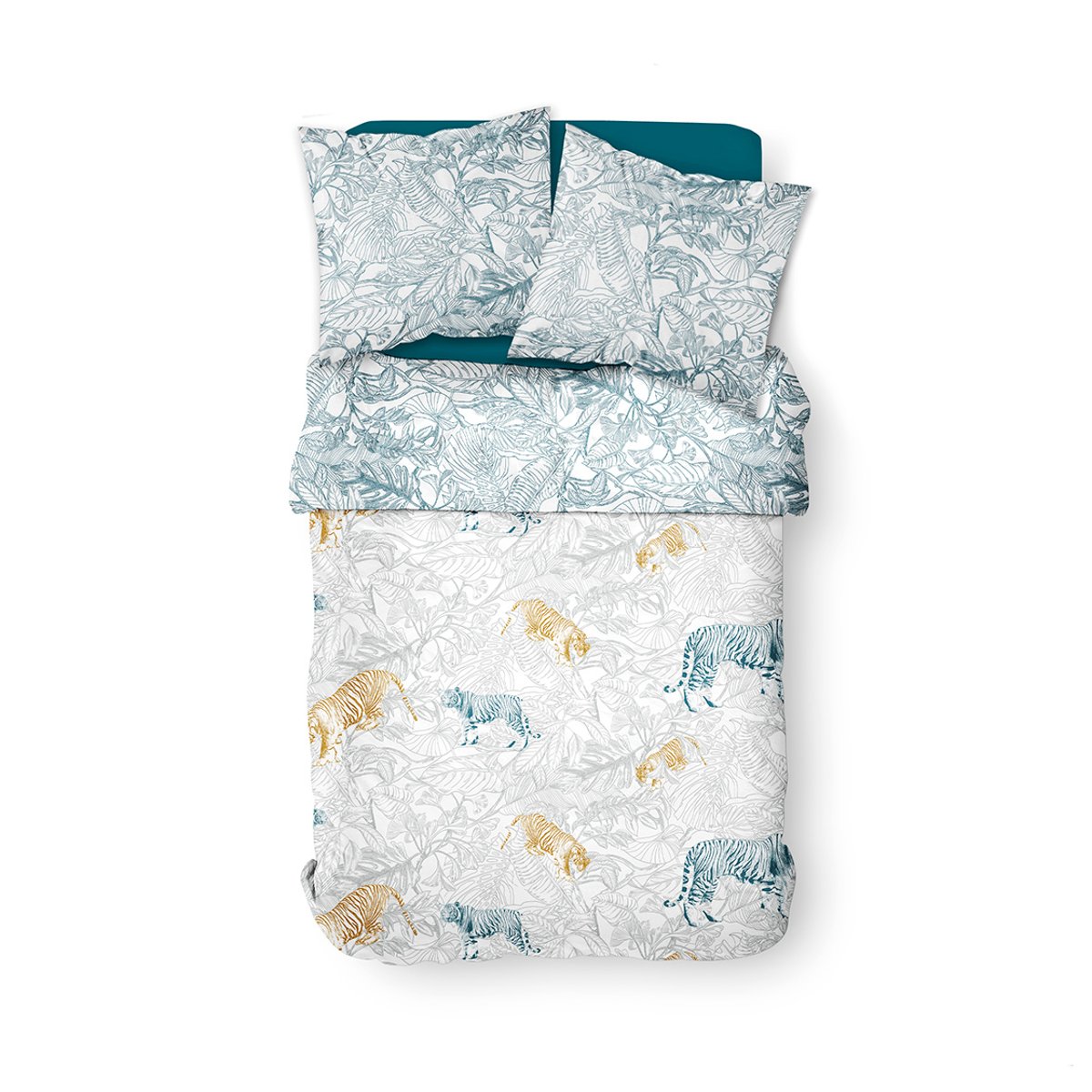 Parure de lit 2 personnes imprimé coton SUNSHINE SAM blanc, TODAY
