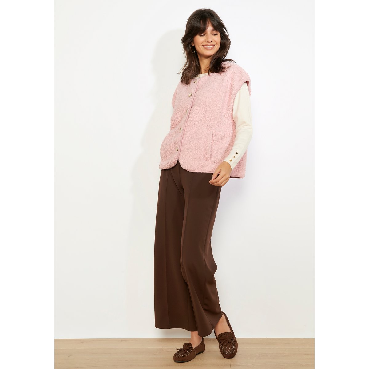 Gilet ample bouclette rose clair, LOLALIZA