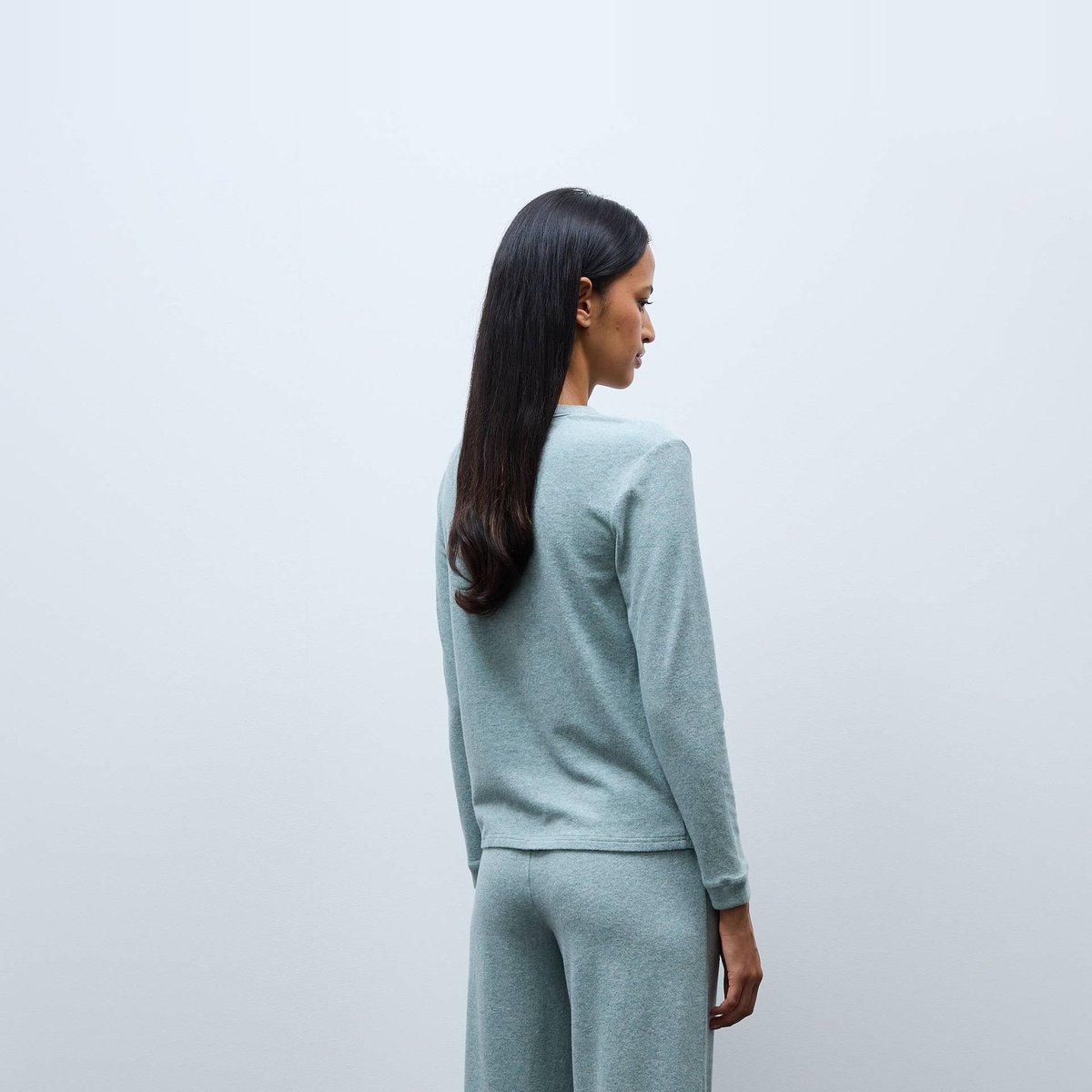 Pantalon de pyjama côtelé en coton et modal sage, MONOPRIX