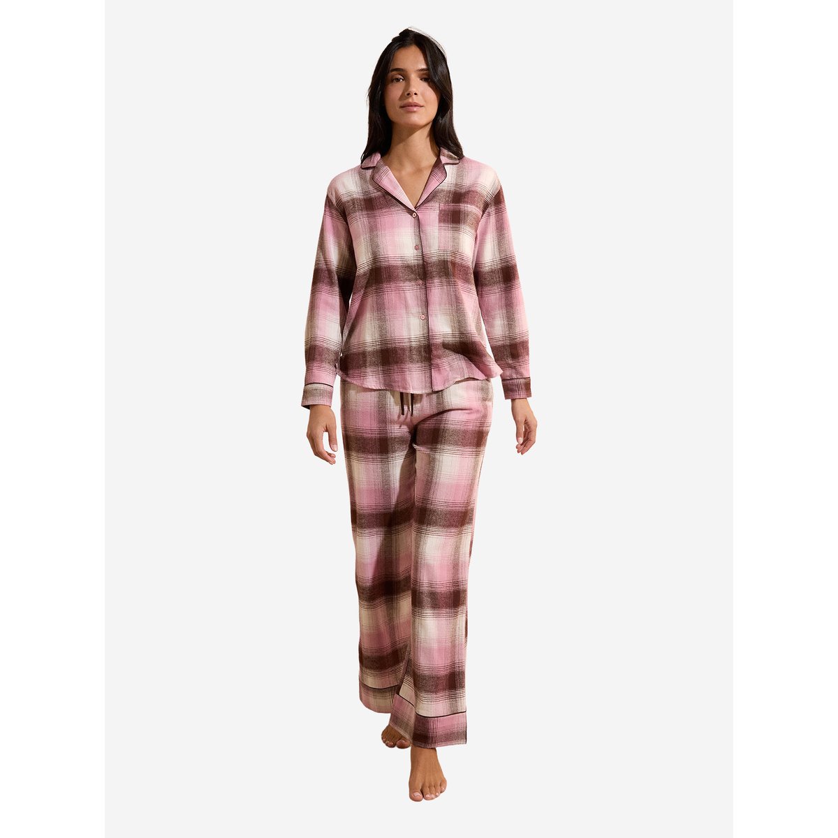 Chemise de pyjama à carreaux en coton HELINE rose poudre, ETAM