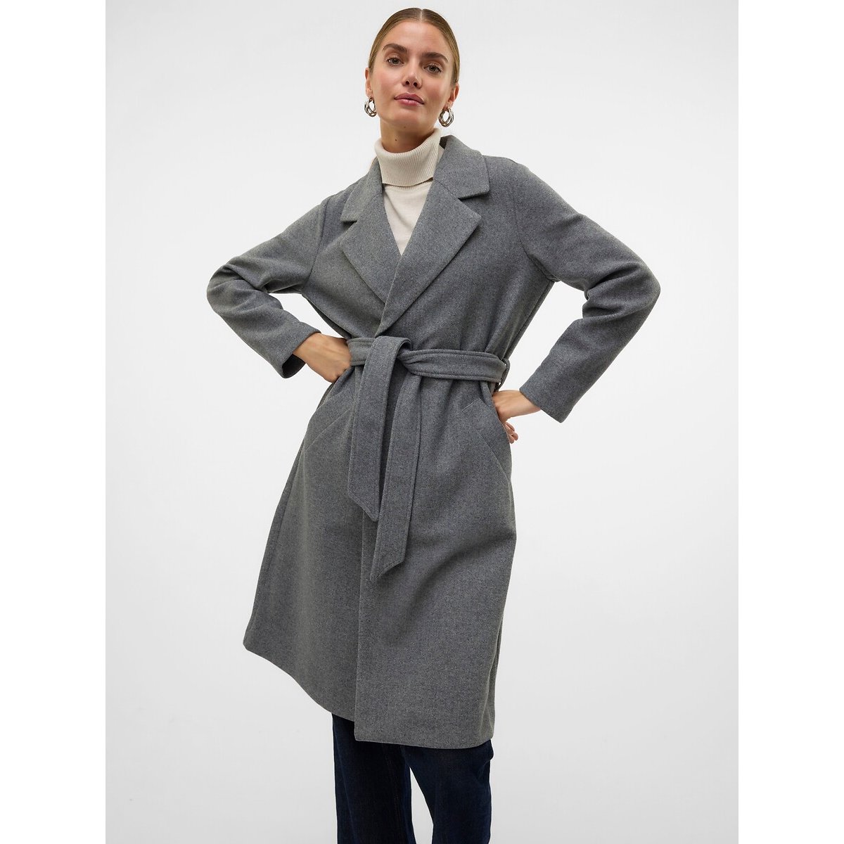 Abrigo largo anudado gris, VERO MODA