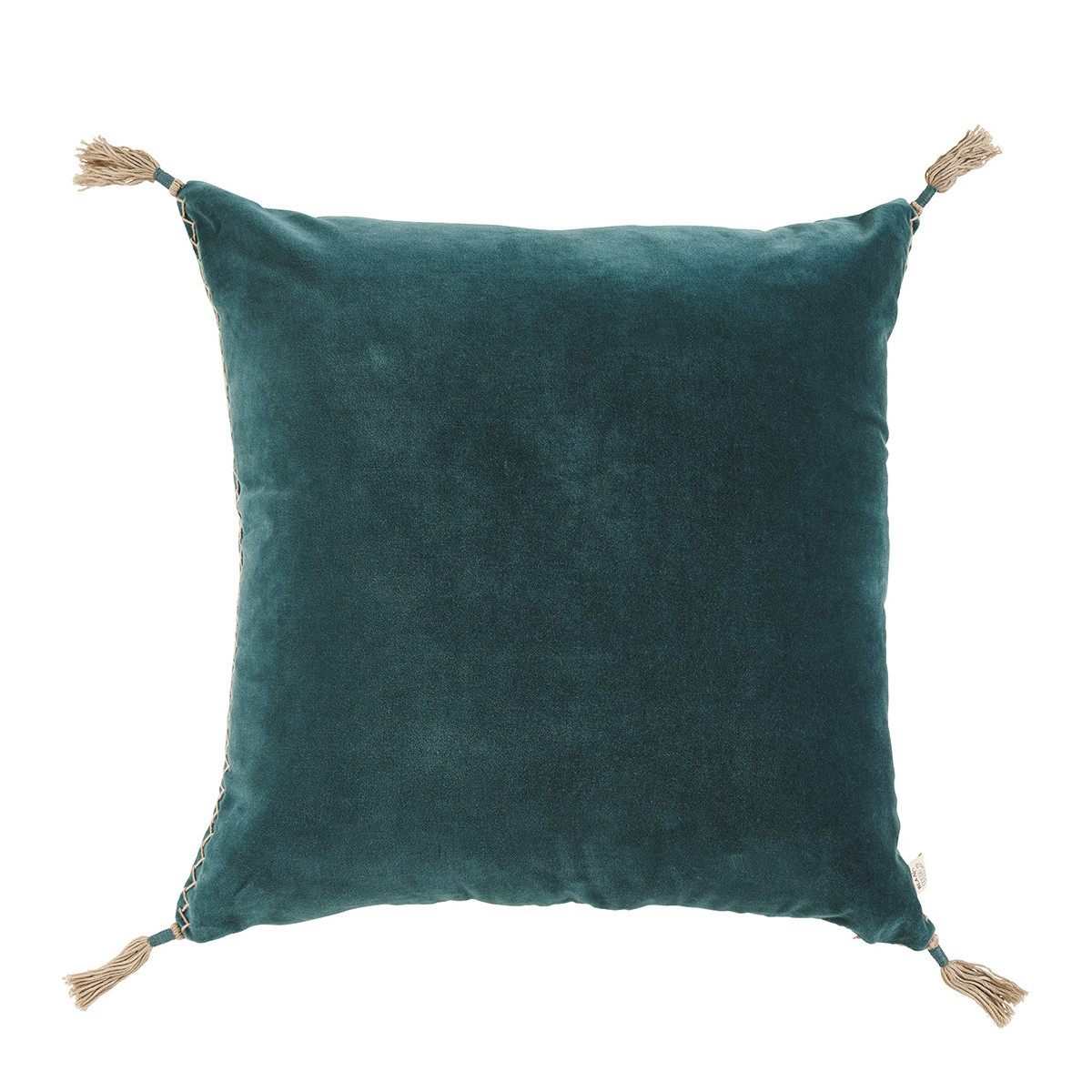 Housse de coussin en velours de coton pétrole, BLANC D’IVOIRE