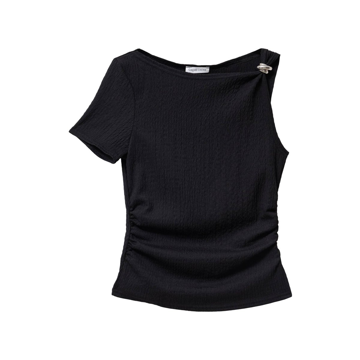 Top one shoulder plissé manches courtes noir, CACHE CACHE