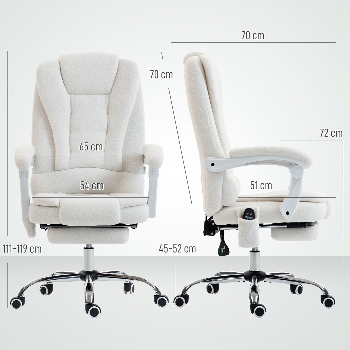 Fauteuil de bureau avec fonction massage Lin blanc, HOMCOM