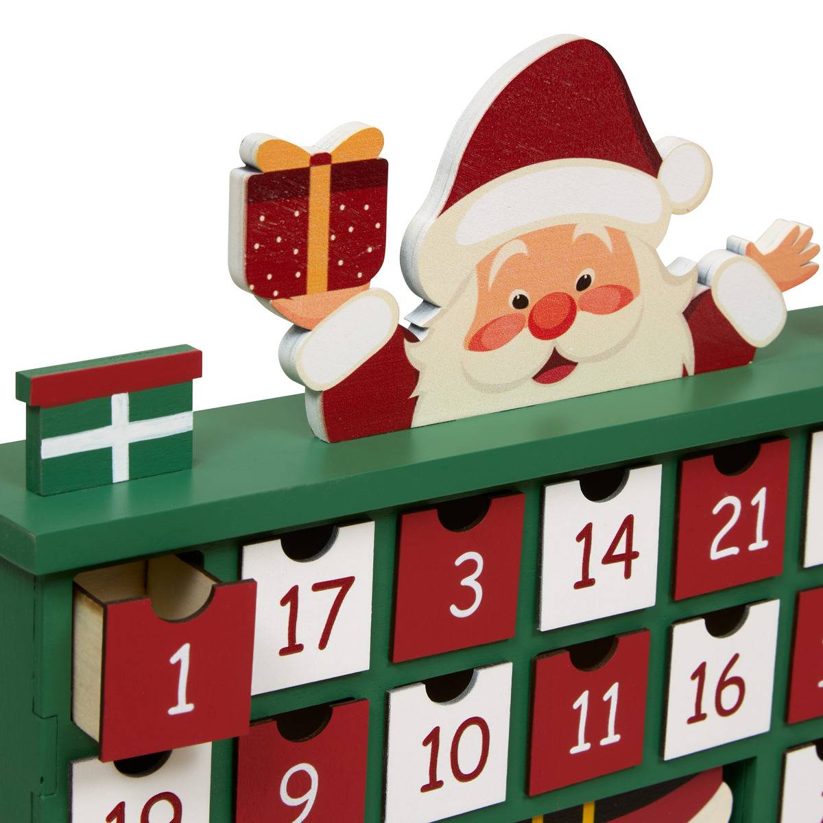 Calendrier de l'Avent cheminée en bois H. 31 cm vert, FEERIC LIGHTS & CHRISTMAS