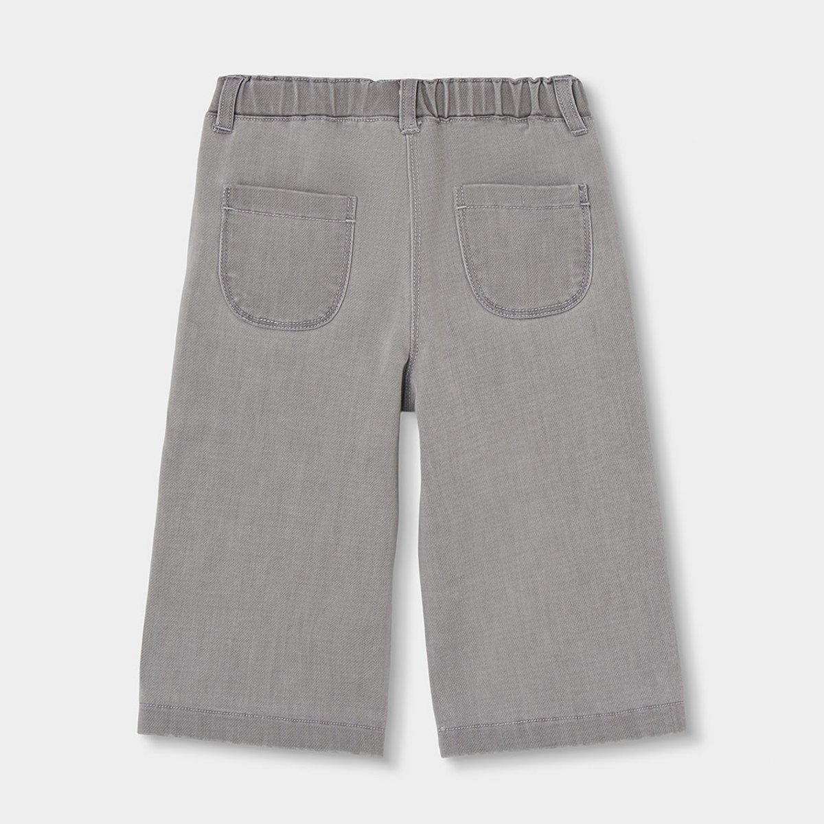 Pantalon fille denim brodé de fleurs gris, BOBOLI