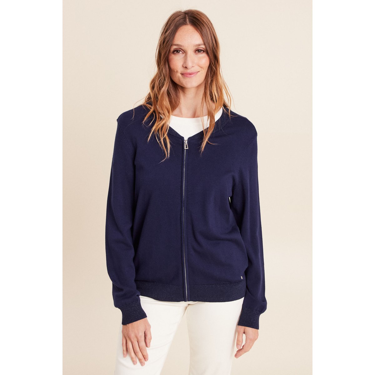 Gilet droit mi-long manches longues bleu marine, BREAL