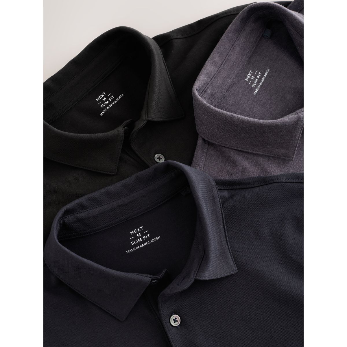 Polo en jersey à manches courtes, lot de 3 noir/gris/bleu marine, NEXT
