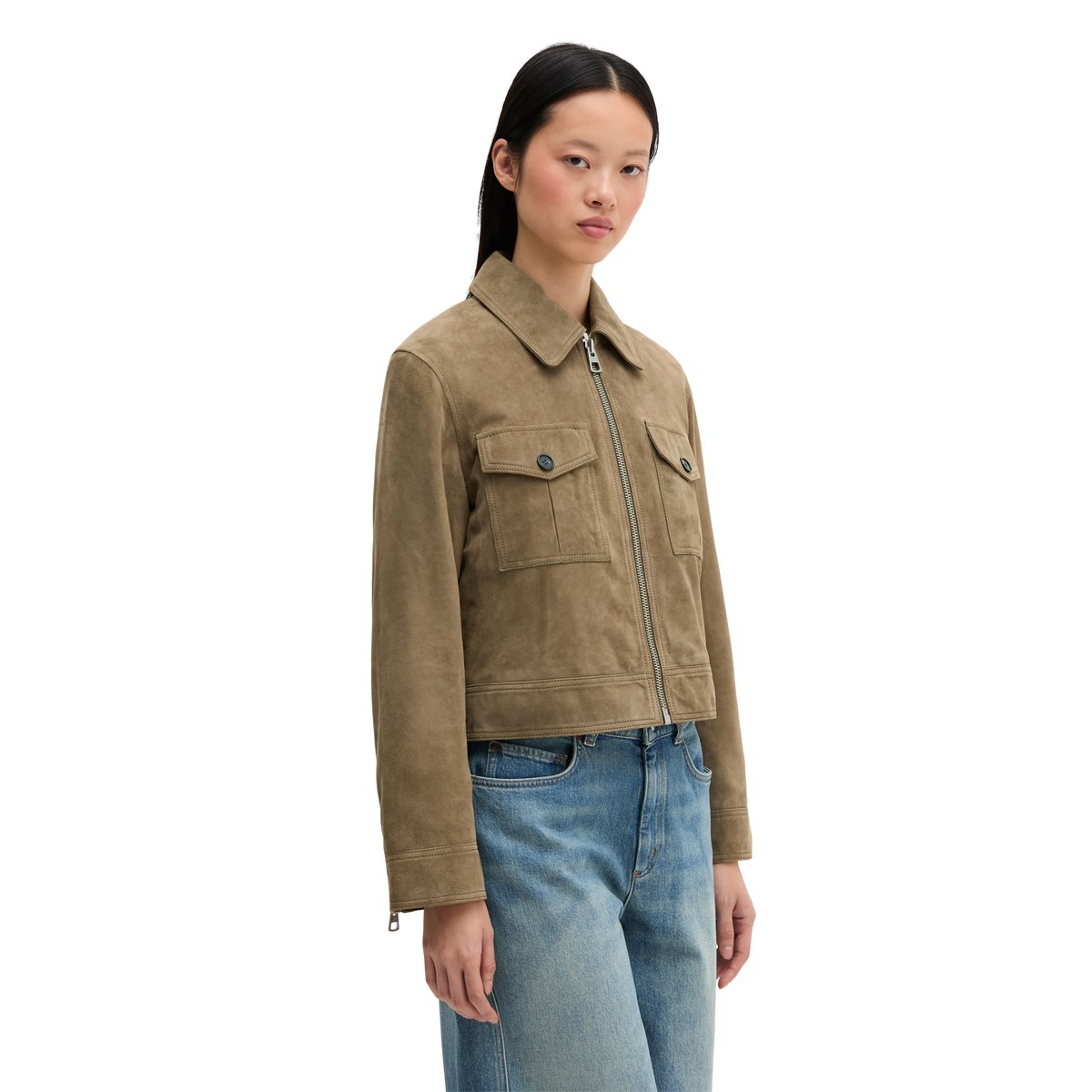 Blouson en daim, coupe régulière en cuir de chèvre velours souple marron, MARC O'POLO