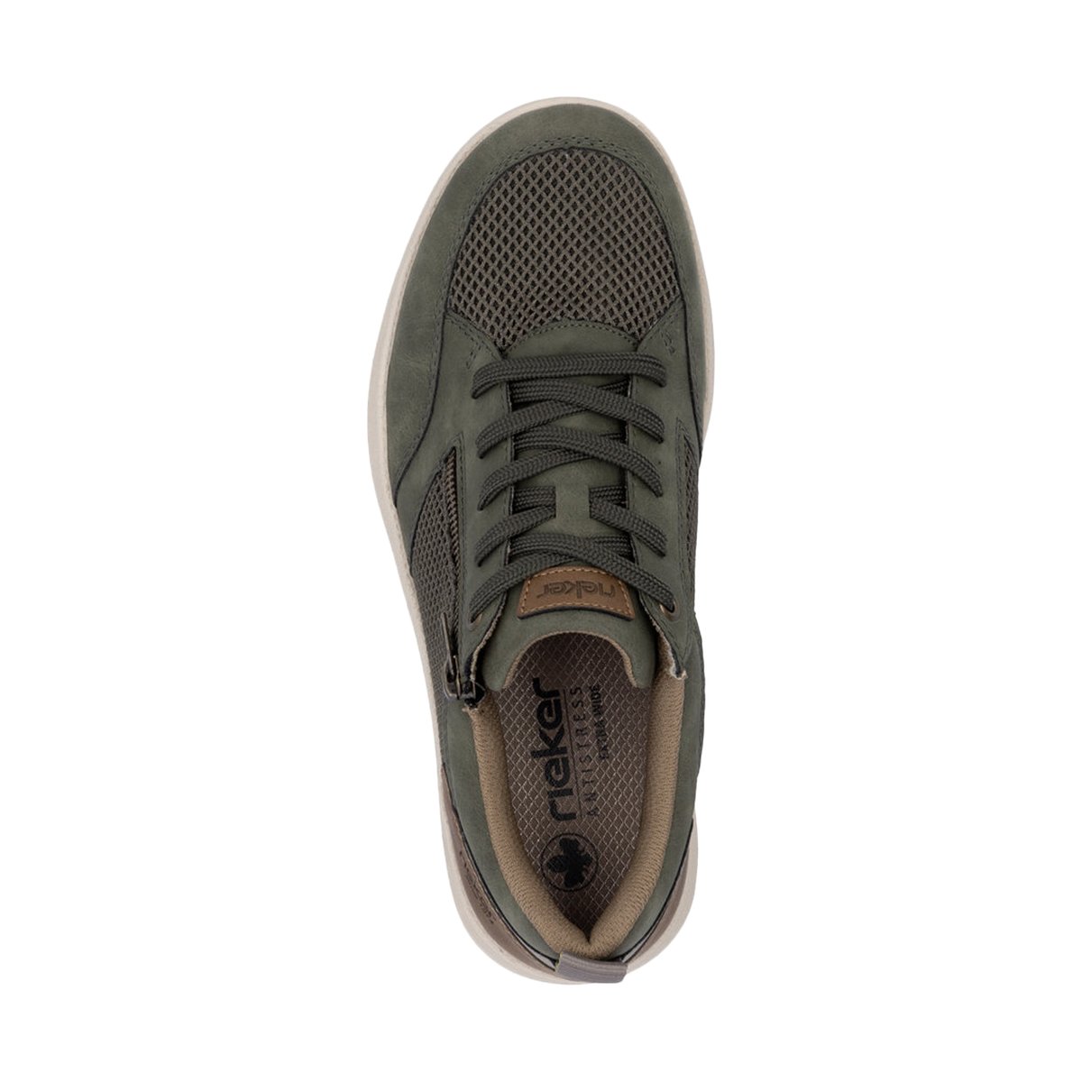 Sneakers bleu marine à talon plat avec des lacets et un zip latéral vert, RIEKER