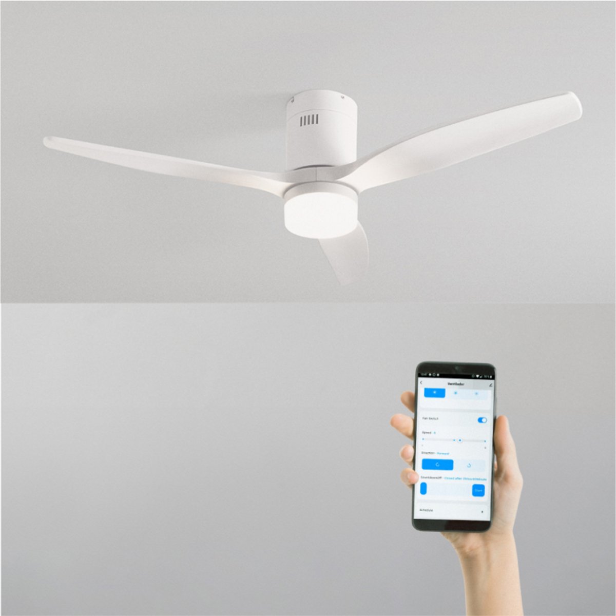 Ventilateur de plafond 40W avec lumière et Wi-Fi WIND CALM NATURAL WOOD blanc/blanc, CREATE