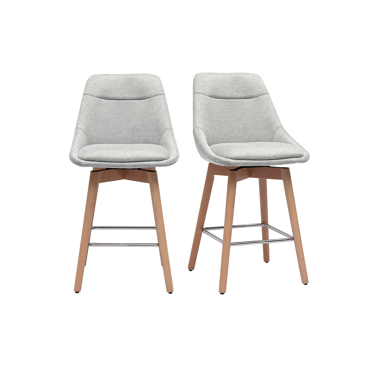 Tabourets de bar scandinaves pivotants 360° en tissu effet velours texturé beige et bois clair H65 cm (lot de 2) ALESS gris, MILIBOO