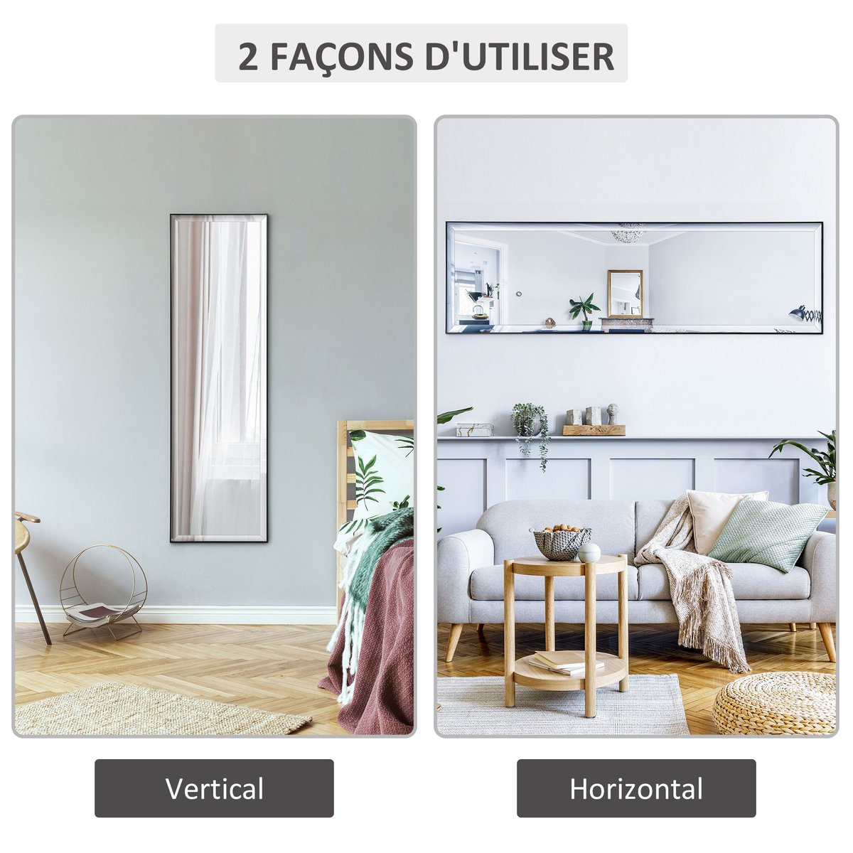 Miroir en pied Alliage d'aluminium Noir noir, HOMCOM