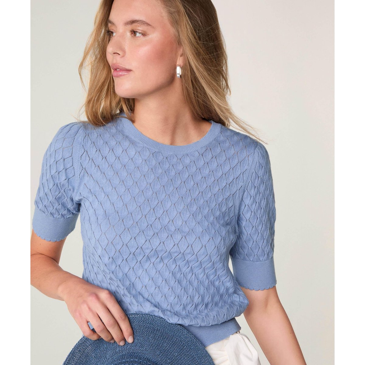 Pull ajouré manches courtes bleu gris, RODIER