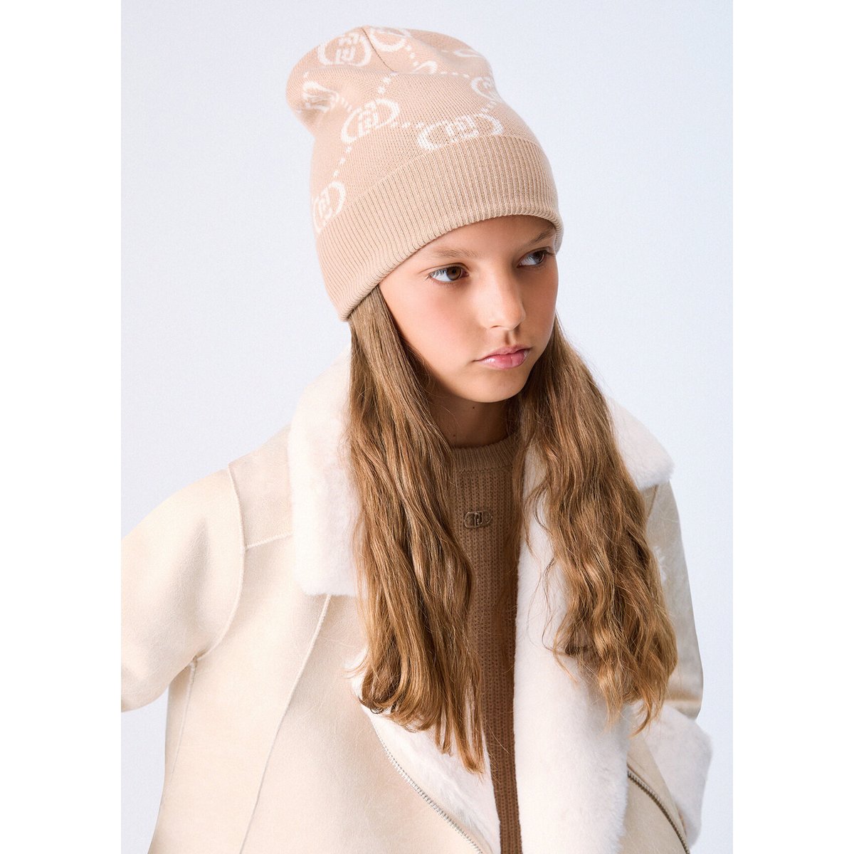 Chapeau en maille avec strass beige, LIU JO