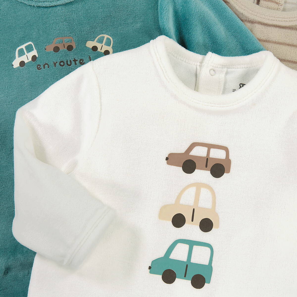 Pack of 3 Sleepsuits in Velour assorted, LA REDOUTE COLLECTIONS