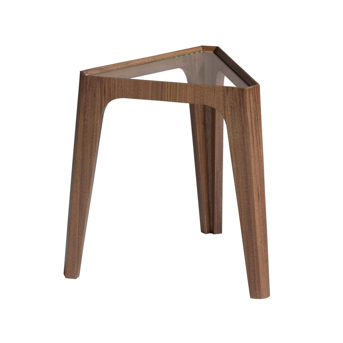 Table d'angle triangulaire en verre trempé et noyer verre | noyer, ANGEL CERDA