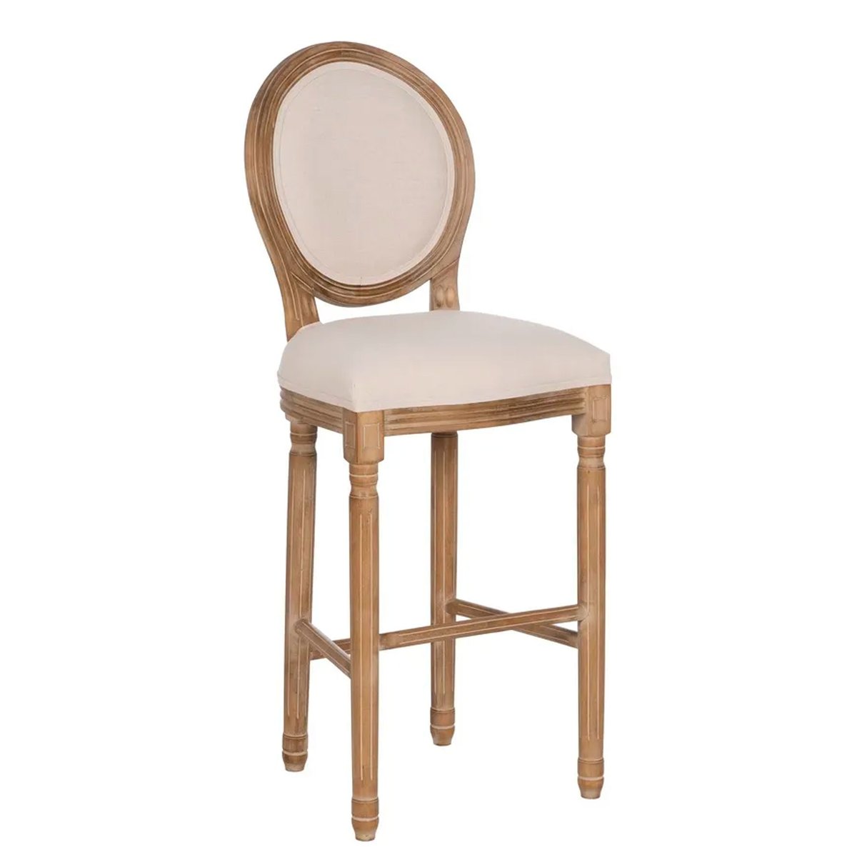 Tabouret de bar classique bois et tissu blanc 45x55x116cm bois, WADIGA