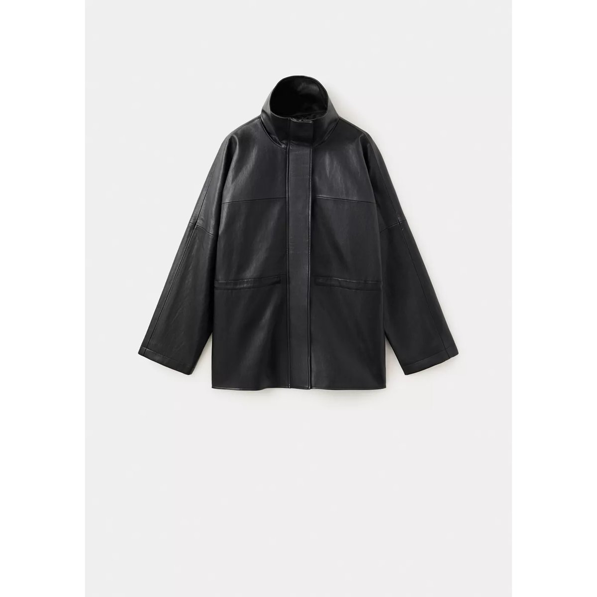 Veste cuir synthétique col cheminée noir, MANGO