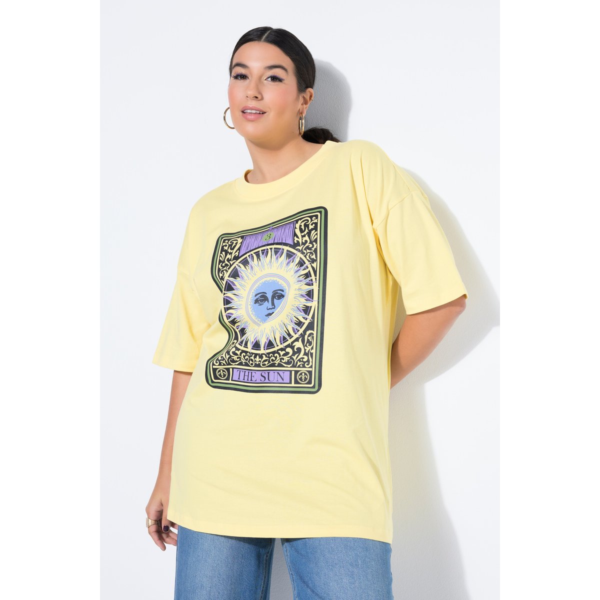 T-shirt oversize avec imprimé soleil style jaune sable, STUDIO UNTOLD
