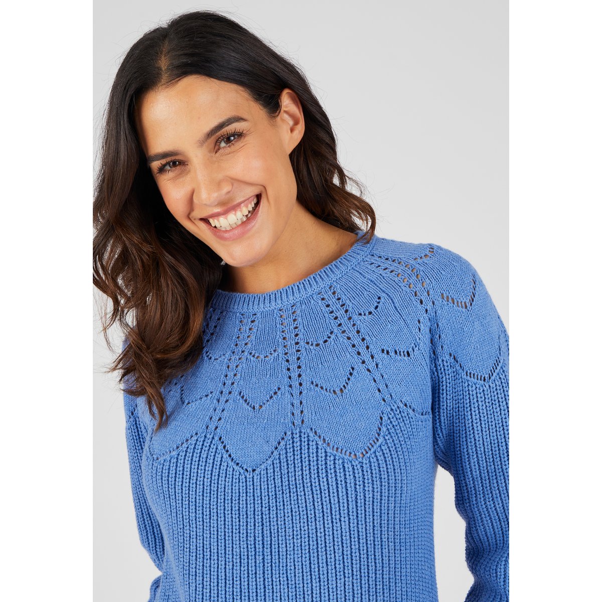 Pull détails ajourés bleu ciel, DAMART