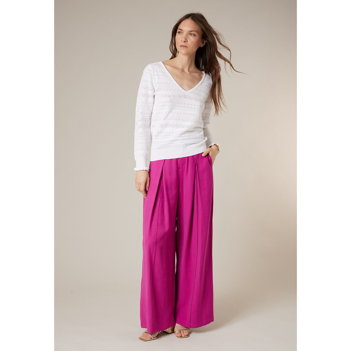 Pull femme en maille ajourée JUNA off white, DEELUXE