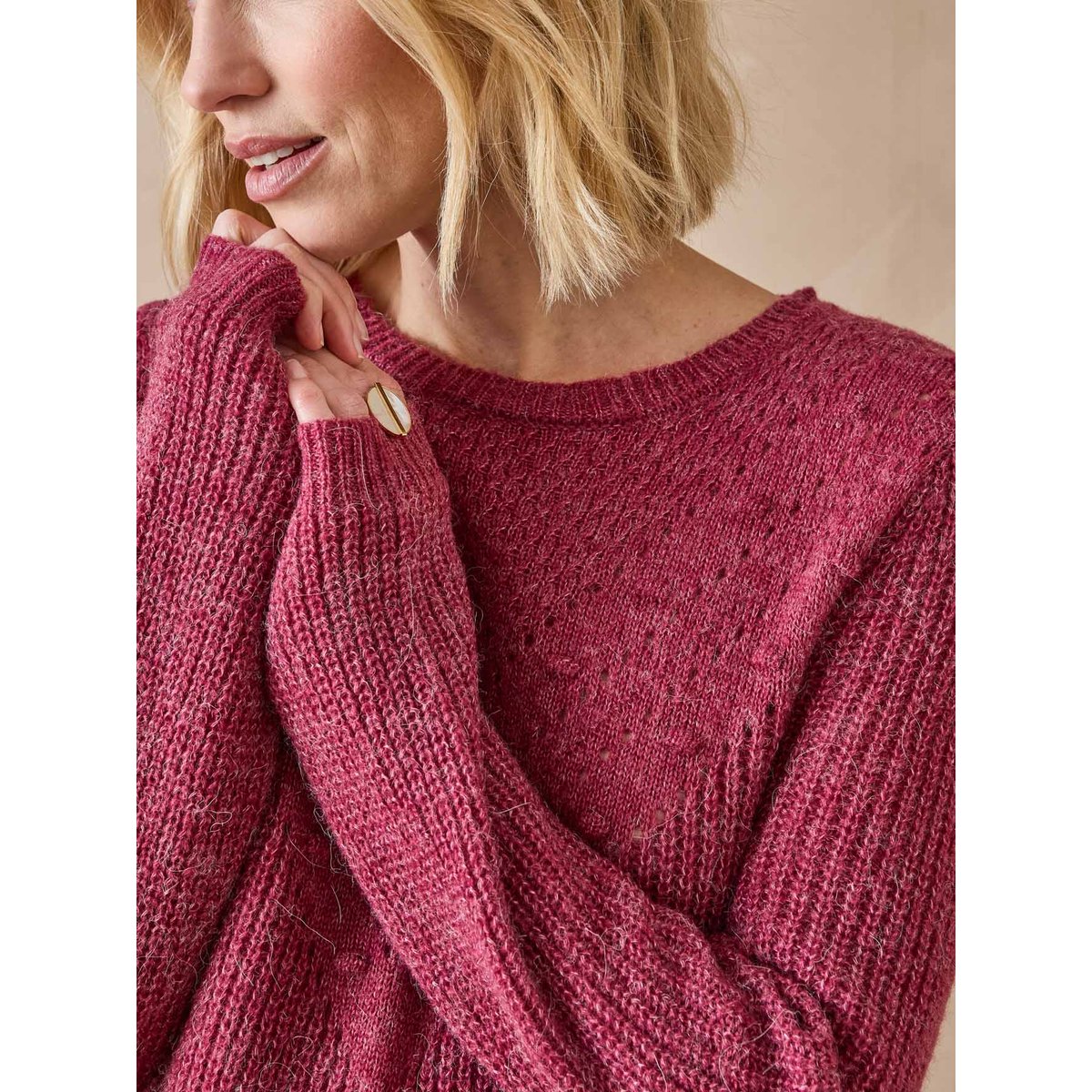 Pull fantaisie avec laine et alpaga fuchsia, DAXON