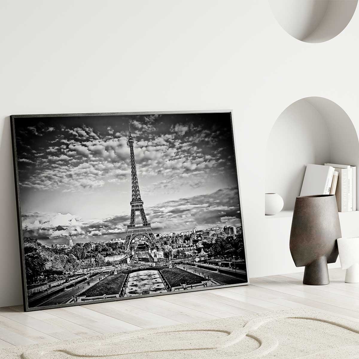 Affiche encadrée tour Eiffel noir et blanc affiche + cadre en métal - noir, HEXOA