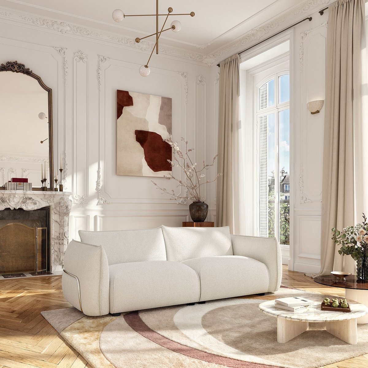 Canapé fixe polyester CELESTE beige, HABITAT