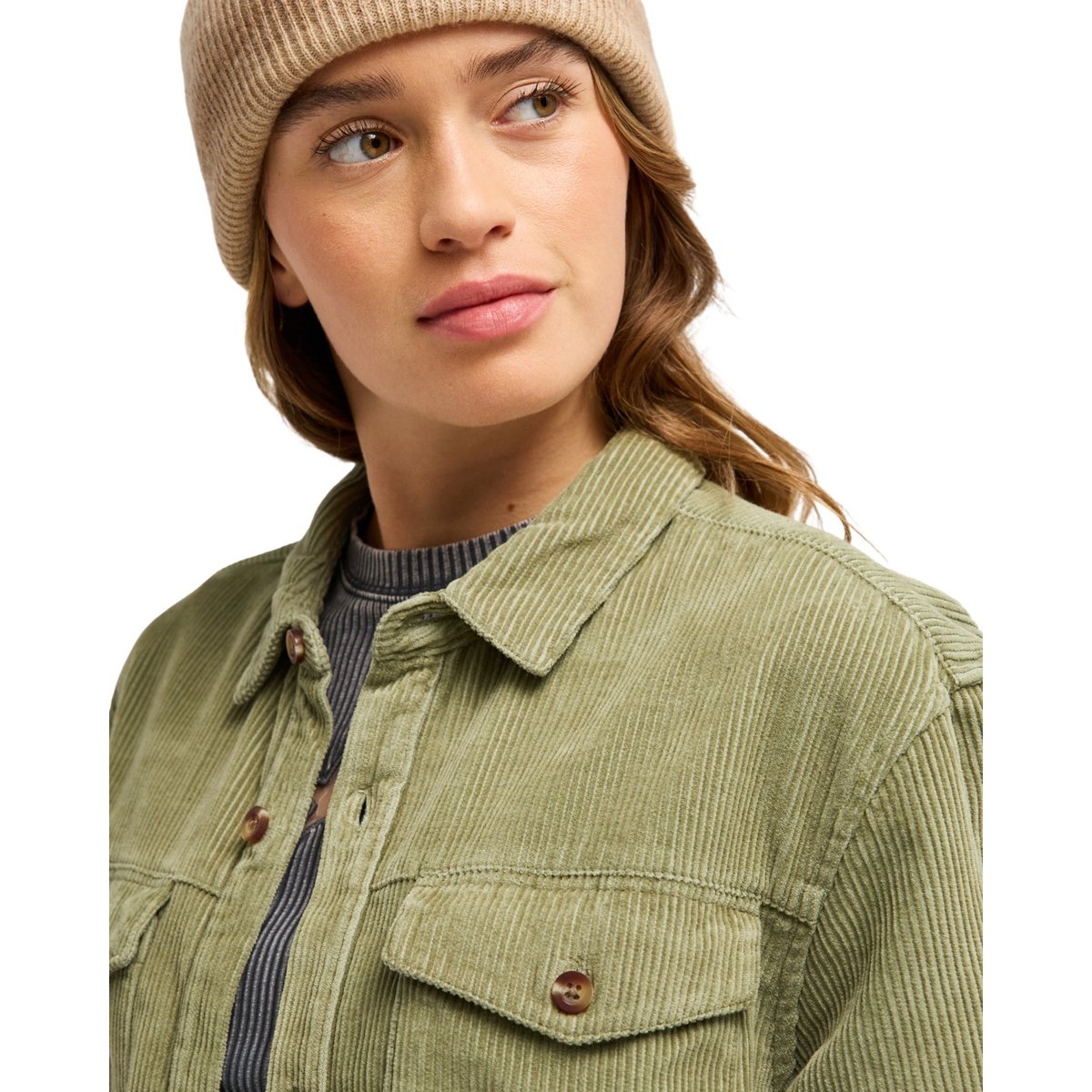 Chemise manches longues en velours côtelé LET IT GO CORD. vert oil green, ROXY