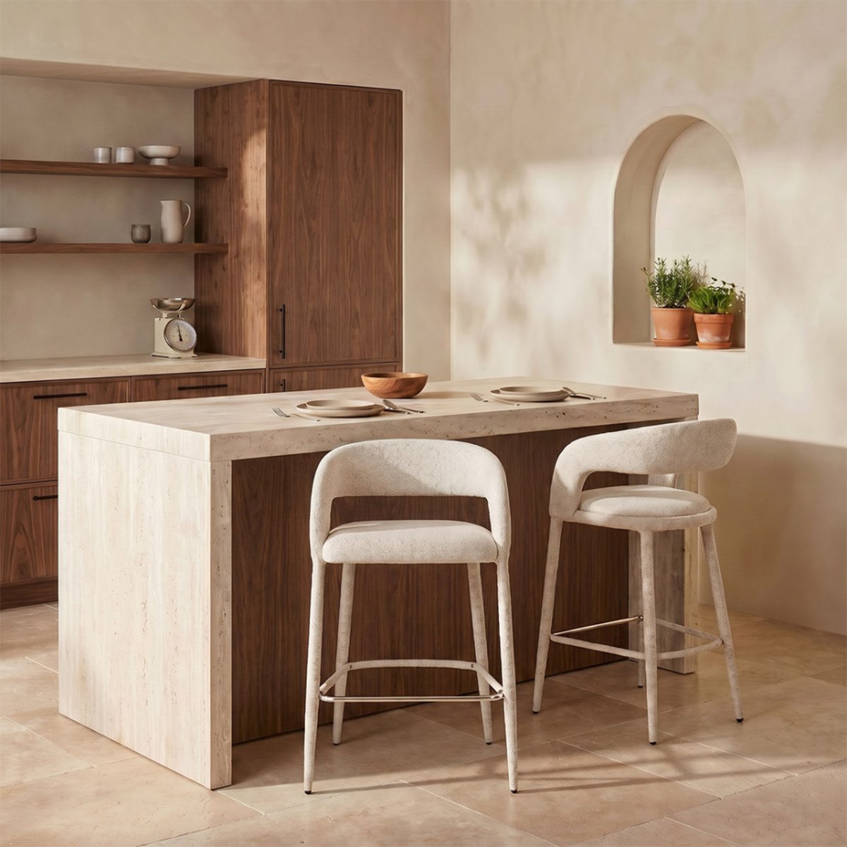 Lot de 2 chaises de bar en tissu H75cm- ROMY beige chiné, DRAWER