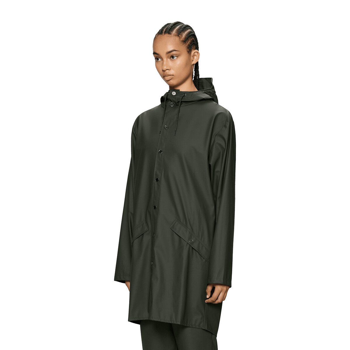 Veste imperméable à capuche unisexe LONG JACKET kaki, RAINS