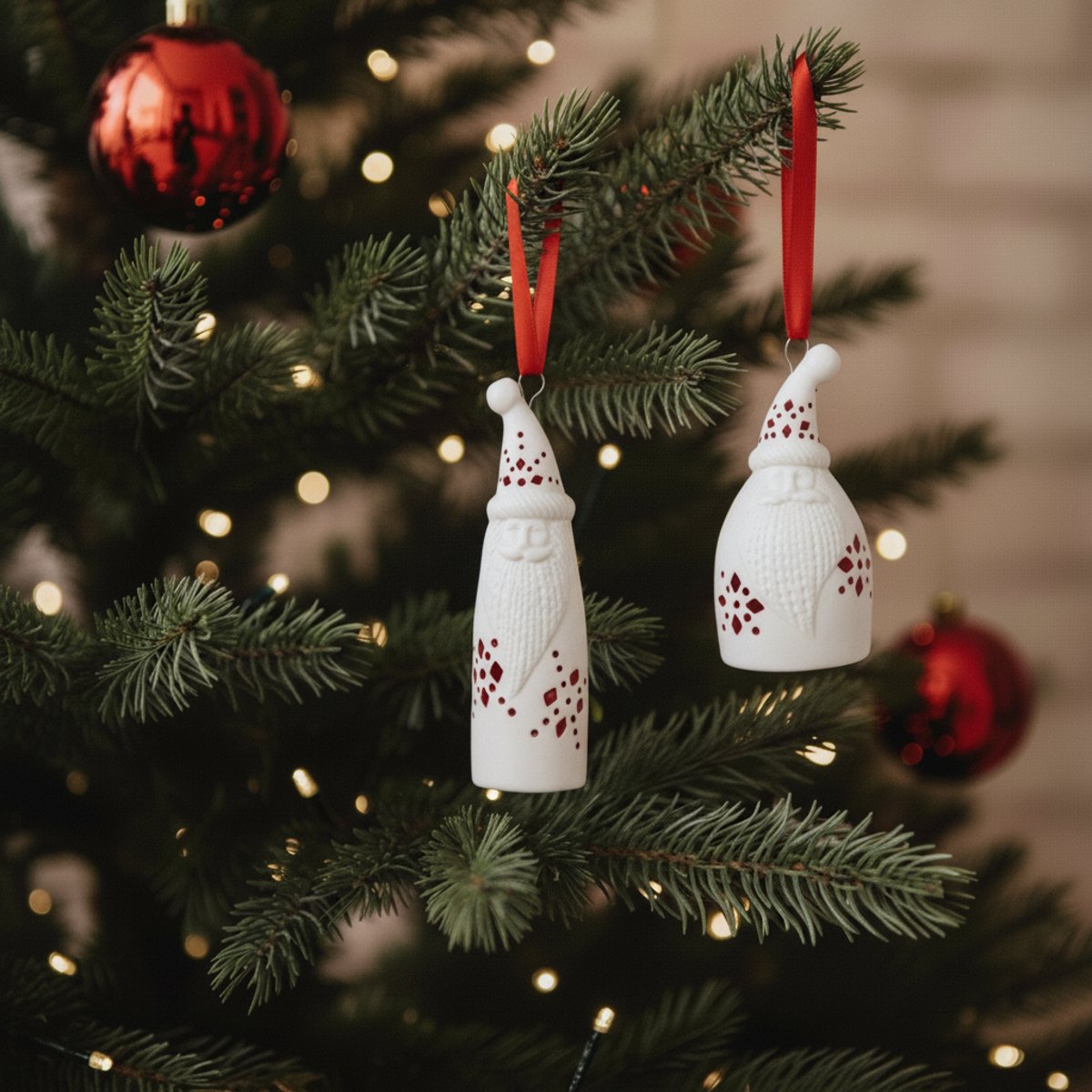 Set de 2 suspensions père-noël décoratives en grès H9 blanc, SIA DECO