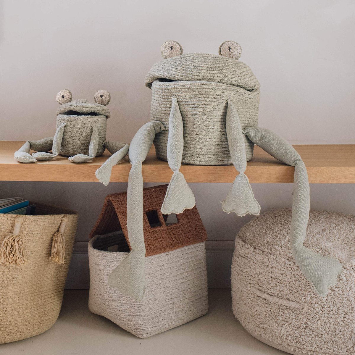 Panier Fred la Grenouille JARDIN FANTASTIQUE olive, naturel, gris foncé, LORENA CANALS