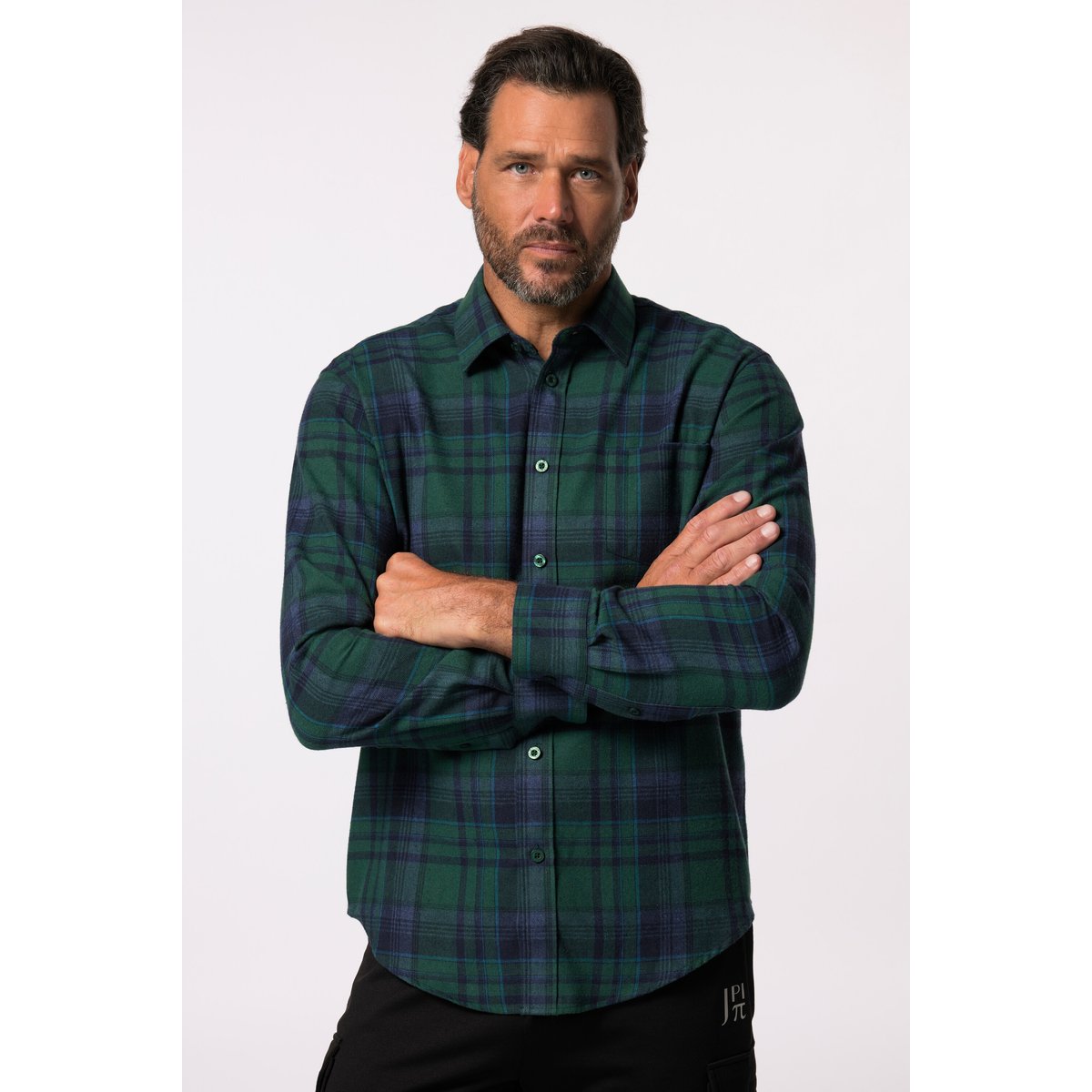 Chemise en flanelle à carreaux pétrole foncé, JP1880
