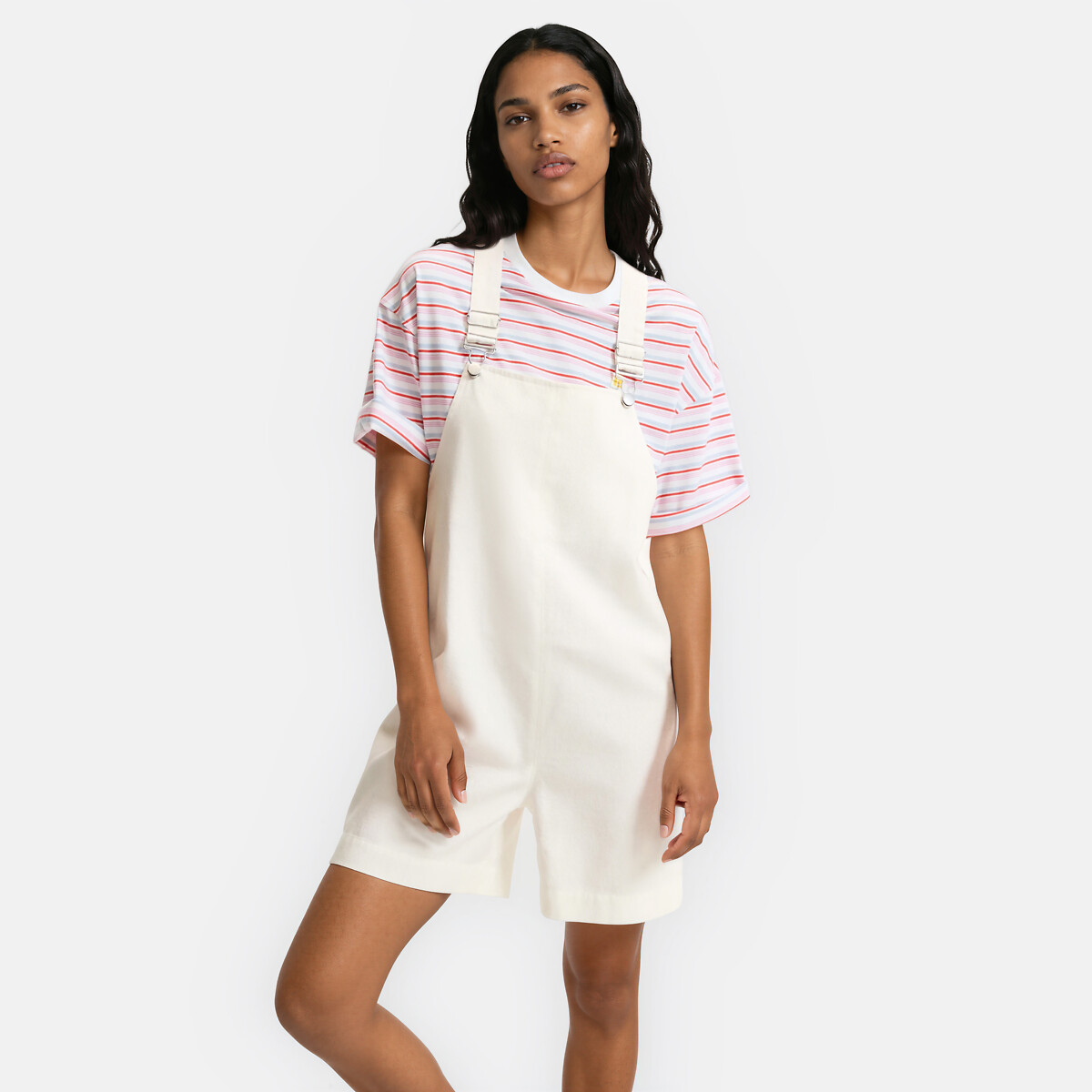 Lyocell/Cotton Short Denim Dungarees ivory, LA REDOUTE COLLECTIONS