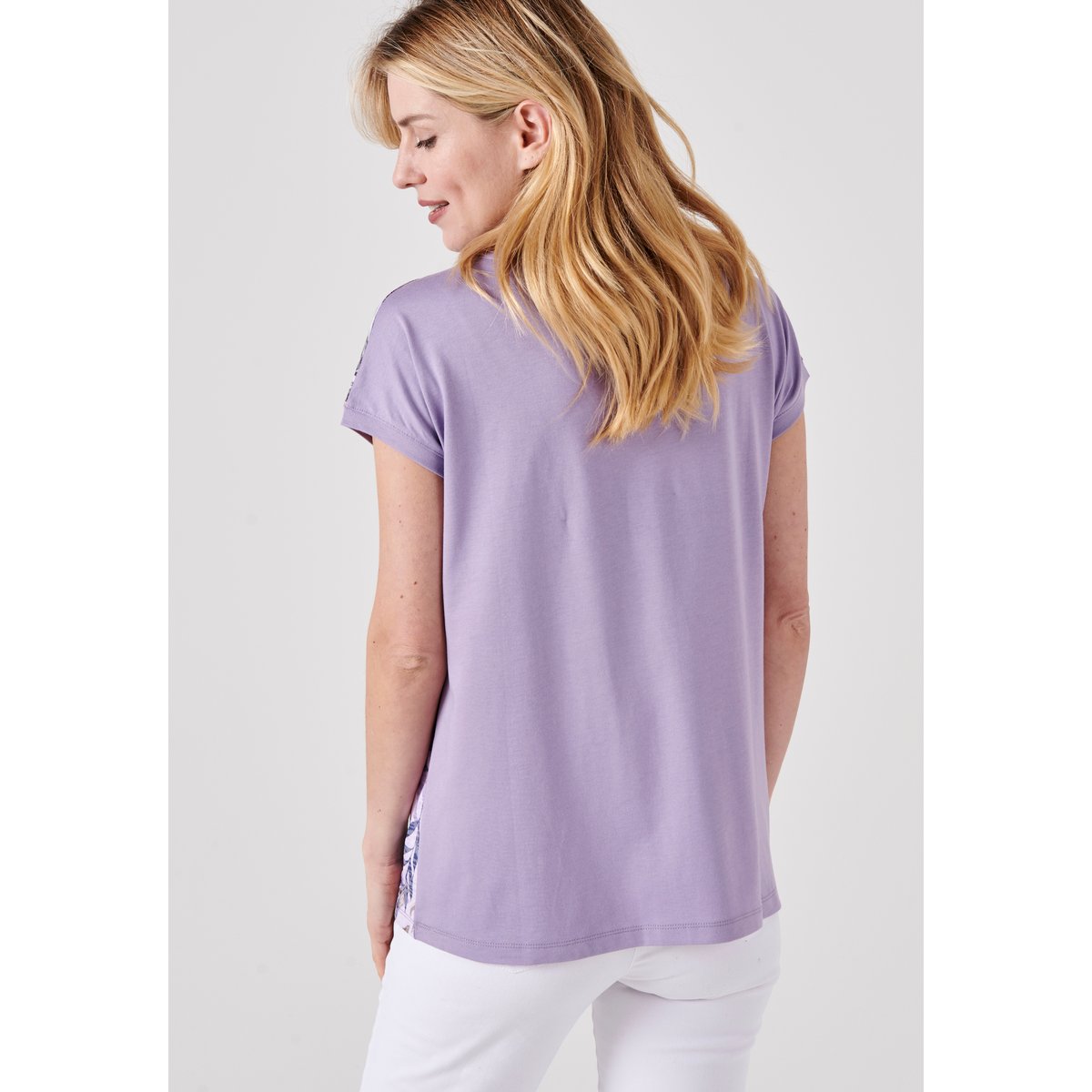 Tee shirt uni et imprimé à sequins violet feuillage, DAMART