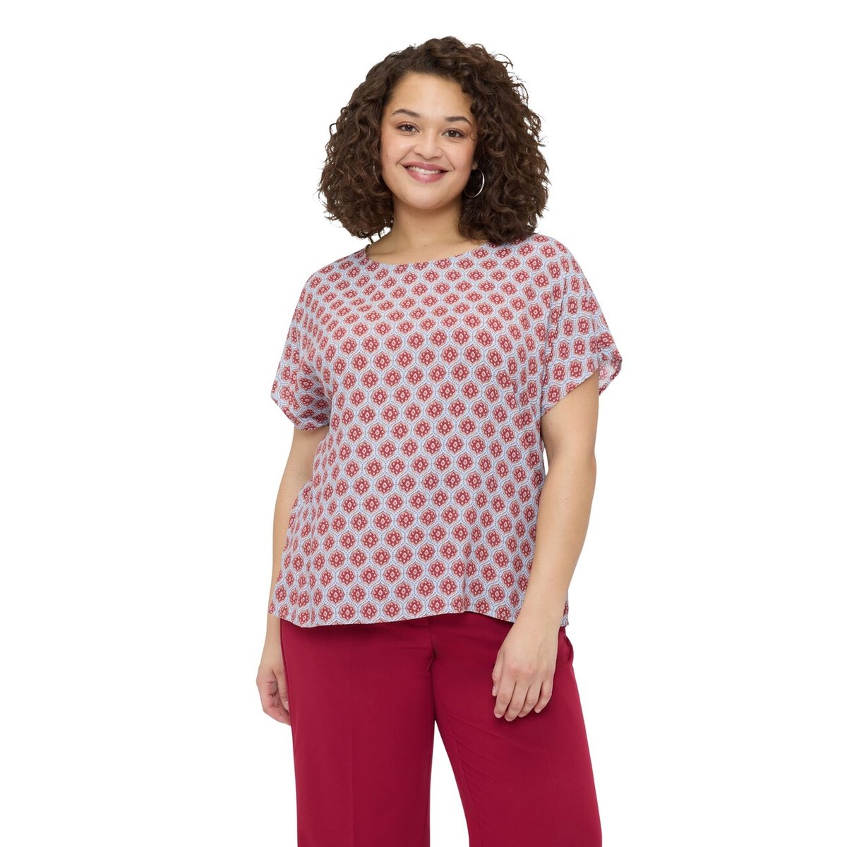 Blouse kimono à imprimé géométrique burgundy, FIORELLA RUBINO