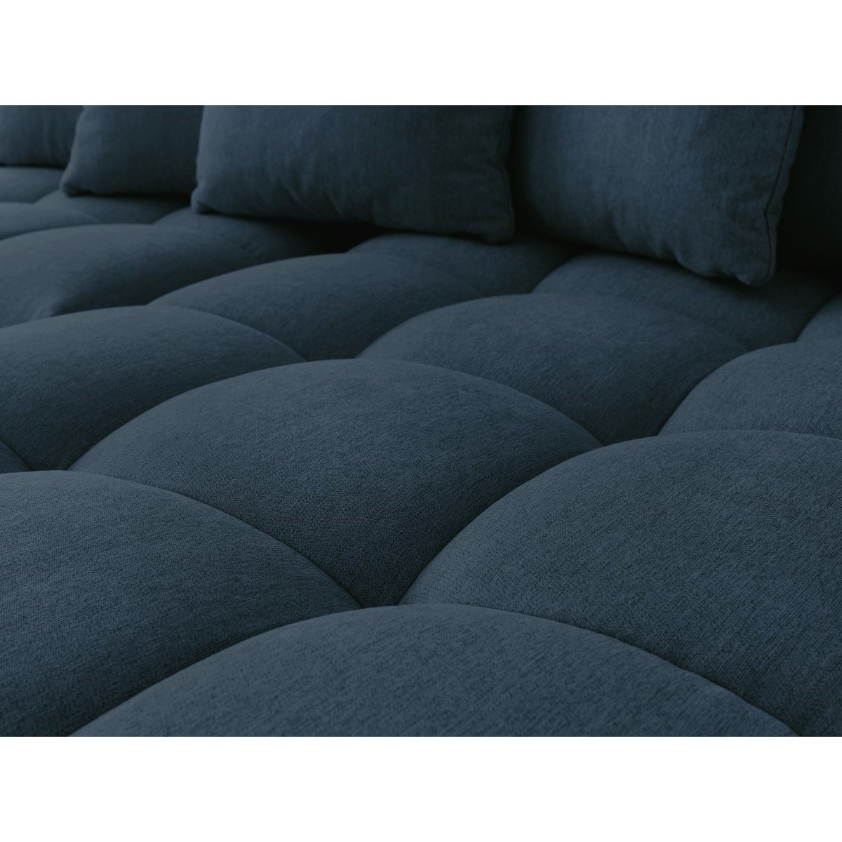 Canapé d'angle fixe 4 places en tissu chiné avec pouf, MONT-BLANC bleu foncé, BOBOCHIC