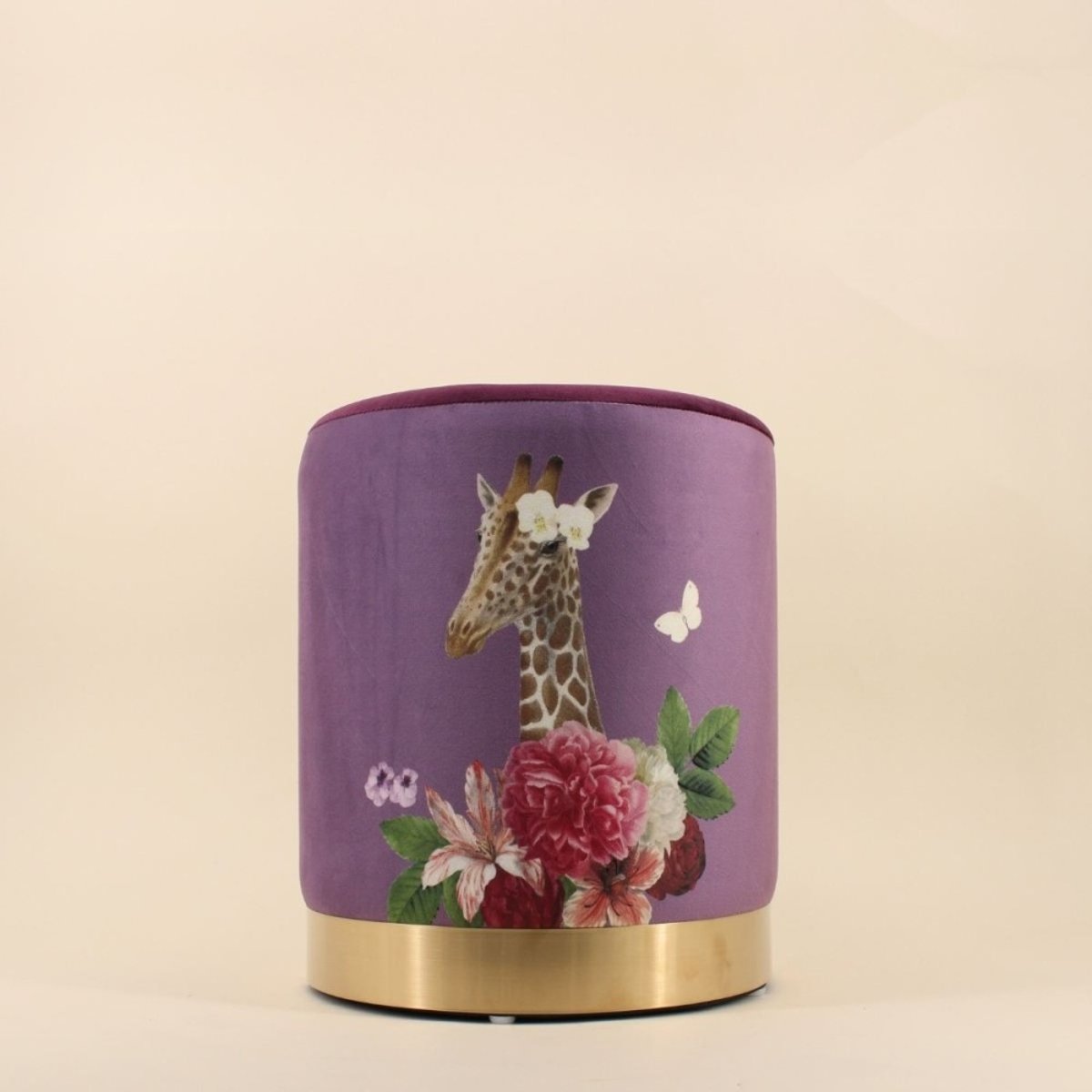 Pouf en velours imprimé Fancy girafe 37cm violet, HASHTAG DECO