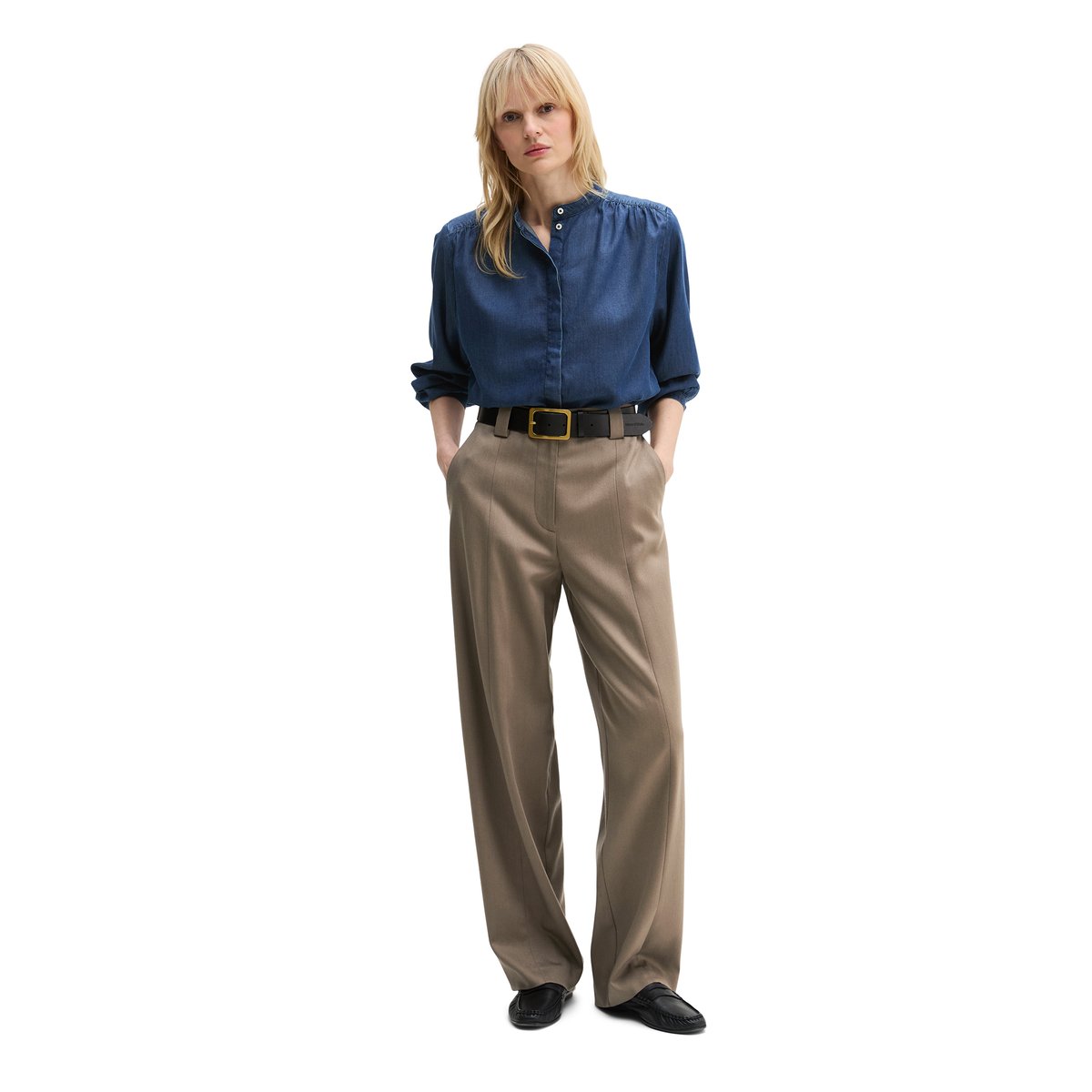 Blouse en jean loose en lin mélangé bleu fooncé, MARC O'POLO