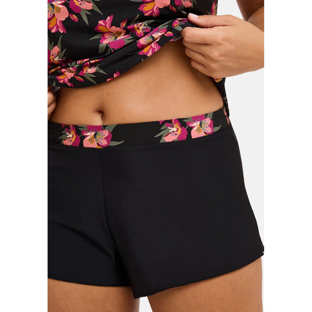 Short ORIANE bouquets noir / rose, SANS COMPLEXE